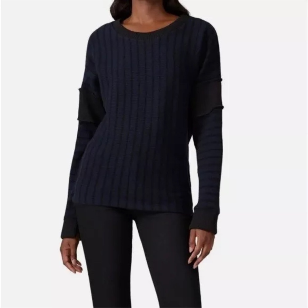 MM6 Maison Margiela Long Sleeve Striped Knit Ribbed Sweater Navy Wool Size L&XL